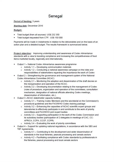 Senegal project summary - Round 1