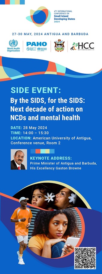 A blue and white poster with text