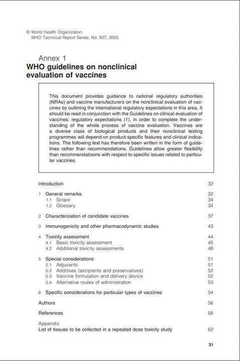 Annex 1 - WHO guidelines on non clinical evaluation of vaccines