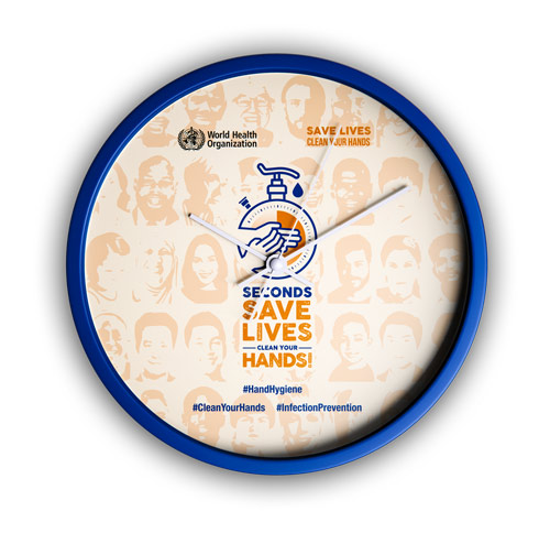 A clock face displaying the world hand hygiene day design